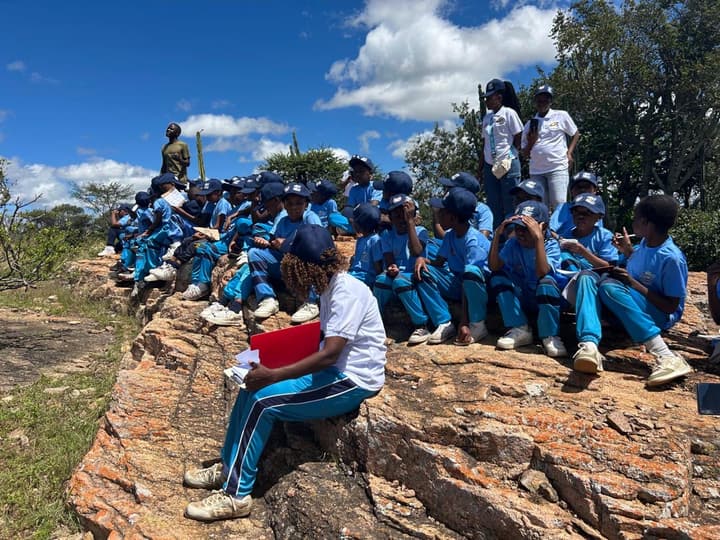 Outdoor lesson on the granite hills outside Bulawayo
